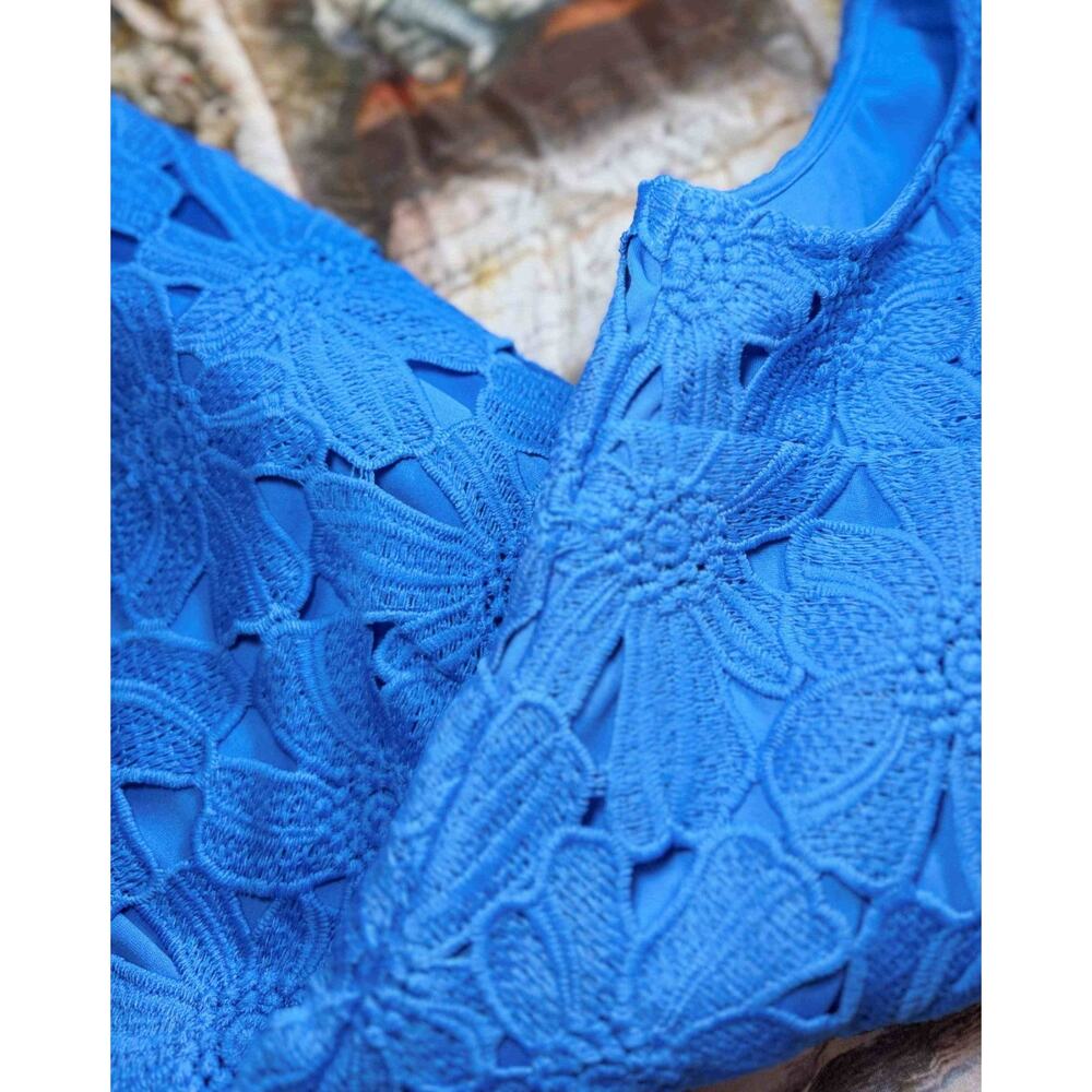 Ann Taylor Petite 10P Blue Daisy Floral Lace Sheath Dress Tank Sleeveless - Picture 6 of 15